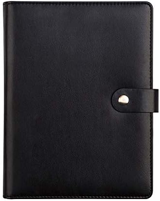 Leather Binder Journal Refillable Diary Planner with Pen Holder 6 Ring Spiral Ruled Notebook A5 Hasp Loose Leaf (Black)