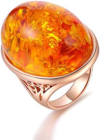 Ajojewel Rose Gold Plated Big Rings for Women Fashion Single Oval Resin Stone Finger Rings for Men