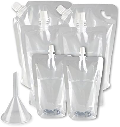 Lovelyou Cruise Liquor Bag Kit For Alcohol - Plastic Concealable Flasks Kit with a Free Funnel, 6 Piece Kit(2X32oz + 2X16oz + 2X8oz) + FREE FUNNEL