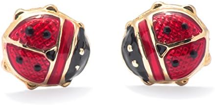 14K Yellow Gold Enamel Lady Bug Screw back Enamel Earrings