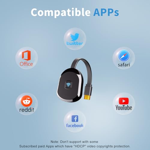 4K Wireless HDMI Display Adapter,TV Adapter for The APP YouTube,for i-Phone, i-Pad, Android, Tablet, Laptop,Windows to HDTV/Monitor/Projector, Compatible Miracast, AirPlay, DLNA