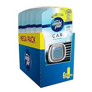 AMBI PUR Auto luchtverfrisser voor de auto, diffuser (6 x 2 ml), verwijdert en voorkomt slechte geurtjes, zeebriesgeur…