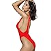Dixperfect 90s Trend One Piece Swimsuit Low Cut Sides Wide Straps High Legs for Women (M, Red)
