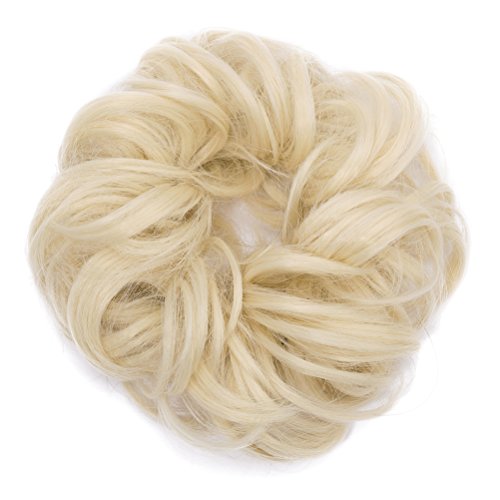 Scrunchy Updo Wavy Straight Hair Bun Clip Messy Donut Chignons Synthetic Hairpiece Hair Extension (bleach blonde)