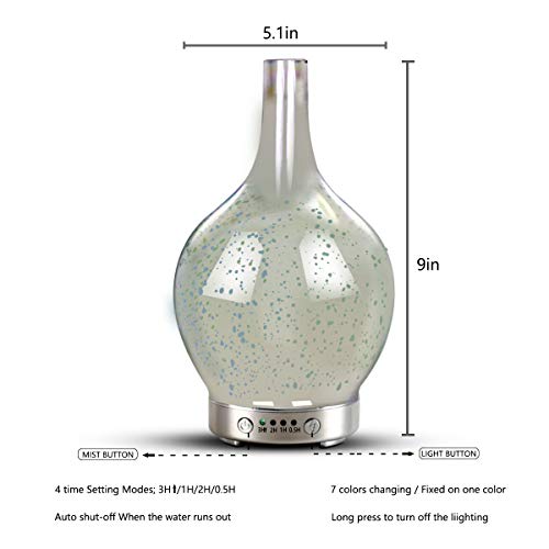 Essential oil diffuser 3D Glass Starry Sky Aromatherapy Oil Diffuser Cold Mist Ultrasonic Humidifier With 7 Color Changing LED 120ml, Home, Office, Yoga, Baby, Sleep,Water shortage automatic shutdown