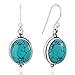 Women’s 925 Oxidized Sterling Silver Oval Gemstone Vintage Dangle Hook Earrings, 1.25