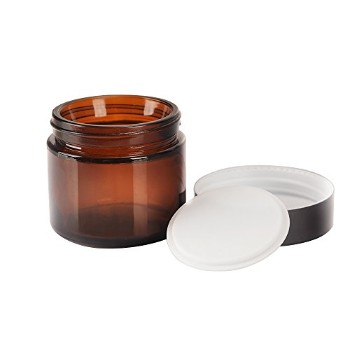 2oz Amber Glass Round Jars with White Inner Liners and black Lids, 12