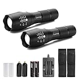 LETMY Rechargeable Flashlight 2 Pack, Super Bright LED Flashlight, Waterproof, Zoomable, 5 Modes Tactical Flashlight with Holster, 18650 Battery & Charger, Great Gift for Camping, Hiking, Emergency