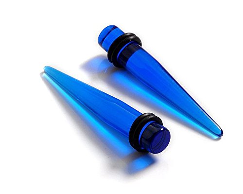 CrazyPiercing 36pcs Ear Gauges Kit Clear Acrylic Tapers and Plugs Double O-Rings 14G-00G Stretching Kit (Clear Blue)