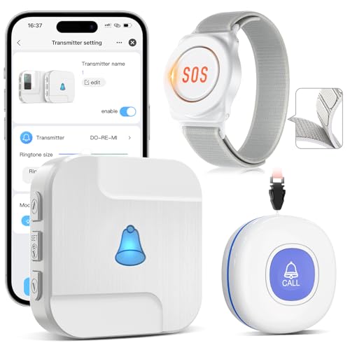 CallToU Wi-Fi Wireless Caregiver Pager Call Button for Elderly at Home , APP Emergency Alert for Seniors, Patients, and the Disabled with 1 Call Button, 1 Watch Button, 1 Receiver (2.4GHz Wi-Fi)