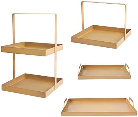 Cake Stands Champagne Gold Storage Racks Coffee Tray Metal Plate for Makeup/Jewelry Rings Trays Sweet Cake Table Supplier4pcs/lot