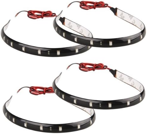 SHXX 4x 30cm 15 Red LED Waterproof Flexible Car Grill Strip Light Lamp Bulb （RED）