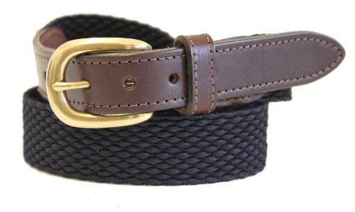 Thomas Bates Palm Beach Braided Elastic Leather Tab Belt (38, Navy)