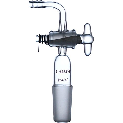 Laboy HMA013503 Glass Vacuum Flow-Control Adapter 90DGR Bent Hose Connection with Glass Stopcock and 24/40 Male Joint