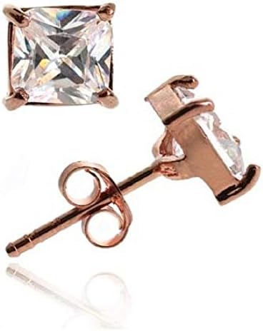 18K Rose Gold over Sterling Silver CZ 6mm Square Stud Earrings