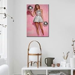 Vintage Funky Disco Ball Hot Girl Canvas Wall Art