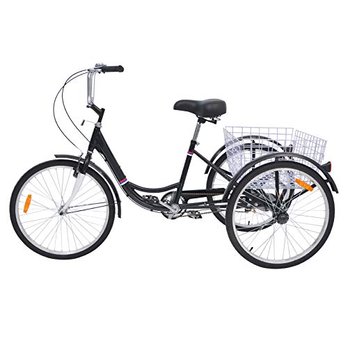 H&ZT Adult Tricycle 1-Speed Trike Cruiser Bike 3 Wheeled Bicycle w/Large Basket and Maintenance Tools, Men's Women's Cruiser Bicycles (Black, 1 Speed, 16") - Thumbnail 6