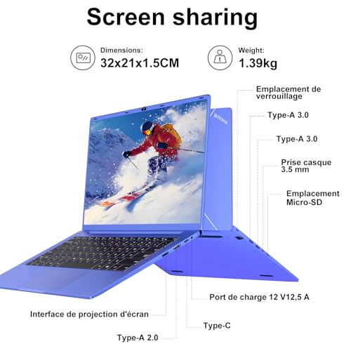 Celeron N5095 Laptop 14 Inches (up to 2.9 GHz) 8GB RAM Win11 256GB SSD Extension 1TB 5G WiFi 1920x1080FHD Laptop with Wireless Mouse QWERTY Keyboard AZERTY Membranedu Keyboard Purple10