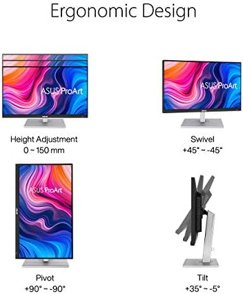 ProArt Display PA279CV monitor 4K HDR UHD de 27 polegadas (3840 x 2160), IPS, 100% sRGB/Rec. 709, ΔE < 2, hub USB USB HDMI DisplayPort USB-C, calma verificada, cuidados oculares, pivot inclinável,