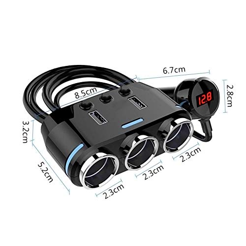 ODOMY 12V/24V Car Cigarette Lighter Adapter 100W 3 Socket Splitter with Dual USB Ports LED Voltage Monitor On/Off Switch for Phone GPS Dashcam Radar Detector