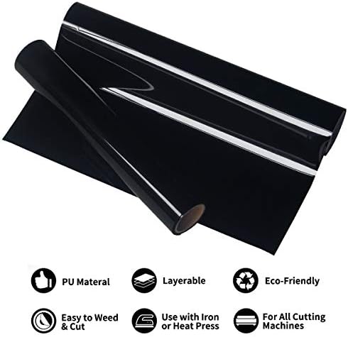 SLSMD Black Heat Transfer Vinyl Roll for T-Shirts Hats Clothing,Soft Foil Easy Weed Heat Transfer Vinyl Iron-on T-shirt Hoodie Hats and more Fabric Garments,30 * 400cm