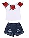 Toddler Baby Girls Jeans Shorts Outfits Floral Shirt Tops Ripped Denim Shorts Summer Clothes Set (White,4-5T)