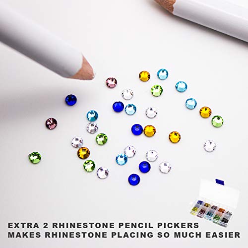 Rhinestone Hotfix Applicator Full Set - DIY Rhinestone Setter Kit Include 7 Different Sizes Tips, Tweezers & Brush Cleaning kit, 2 Pencils, and Hot-Fix Crystal Rhinestones (10 Colors Rhinestone)