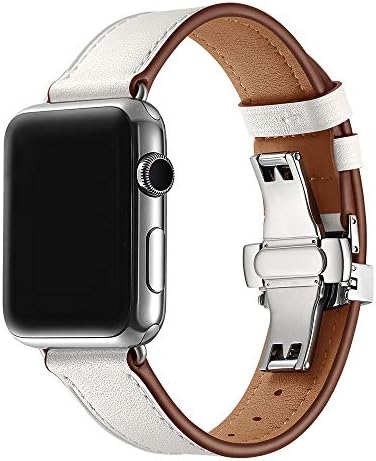 WAfeel Compatible for Iwatch Band 42MM/38,Calfskin Leather Strap Replacement Band with Metal Butterfly Buckle for IWatch Smart Watch Series 4/3 / 2/1 (White, 38mm)