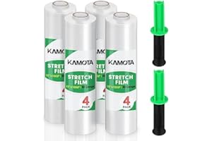 Stretch Film, KAMOTA Stretch Wrap with Handles Industrial Strength, Moving Wrapping Plastic Roll, Shrink Wrap for Pallet Wrap, 15" x 1000 Feet, 4 Pack, 60 Gauge