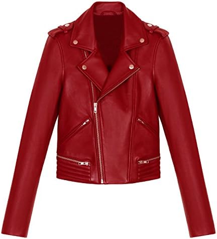 Red Women Faux Leather Jacket