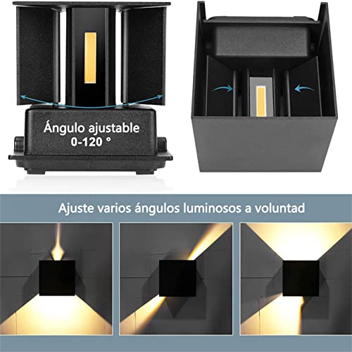 Sunsign lampara exterior pared, 12W lampara de pared, iluminación led modernos, Ángulo de haz ajustable hacia arriba y hacia abajo, IP65 impermeable, 2 pieza, negro(luz calida)