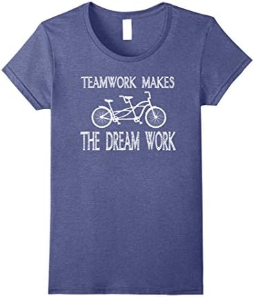 Womens Tandem Bicycle Teamwork Makes the Dreamwork shirt Large Heather Blue