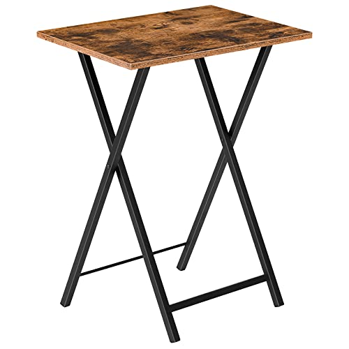 HOOBRO Folding TV Tray Table, Wooden TV Tray Table, Foldable Sofa Side Table for Small Space, Industrial Couch Snack Table for Eating Snack, Folding Laptop Table, Rustic Brown and Black EBF15BZ01