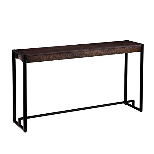 Macen Media Skinny Console Table - Slim Profile - Burnt Oak Wood Finish w/ Metal Frame - Thumbnail 3