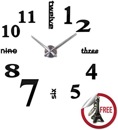 DIY Wall Clock | Modern Mute 3D Frameless Large Wall Watches for Room Home Office Decorations | Crystal Acrylic Mirror Sheet with Self Adhesive and Strong Sticking | Key Chain Inside | Black | 623.6