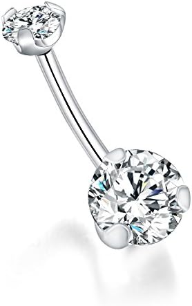 14G 3/8 inch (10mm) Prong Set Double Sparkle Gem G23 Titanium Belly Button Navel Piercing Ring