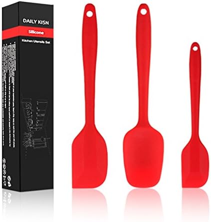 Silicone Spatula Sets - 3 Piece Baking Spatulas &amp; Spoon, Heat Resistant / Non Stick / Strong Stainless Steel Core / Dishwasher Safe Silicon Spatulas, BPA Free &amp; FDA ( Red )