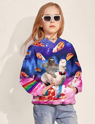TUONROAD Graphic Sweatshirt for Teen Girls Boys Alpaca Pizza Kangaroo Pocket Hoody Long Sleeve Hoodie