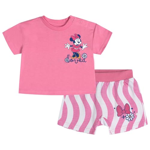 Disney Minnie Mouse Baby Girls' Drop Shoulder Jersey Tee and Printed French Terry Shorts Outfit Minnie Mouse Pink Newborn at Amazon