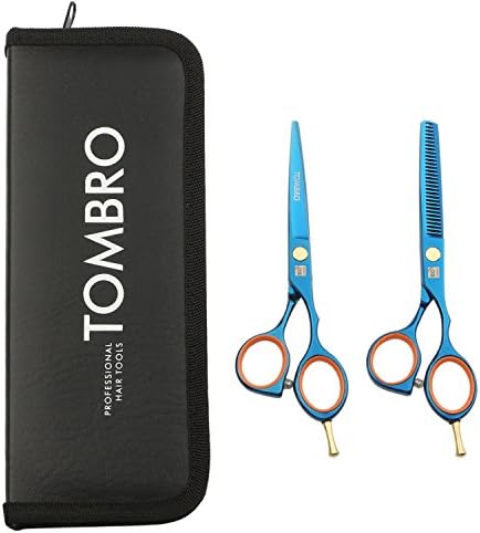 TOMBRO 5.5 Inch Salon Barber Hair Cutting/Thinning Shears/Scissors Set Sharp Razor Edge with Zipper Case (Blue set)