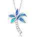 Beaux Bijoux Sterling Silver Simulated Opal Palm Tree Necklace for Women | CZ Diamond and Created Blue Opal Pendant Necklace with 18 inch Silver Chain