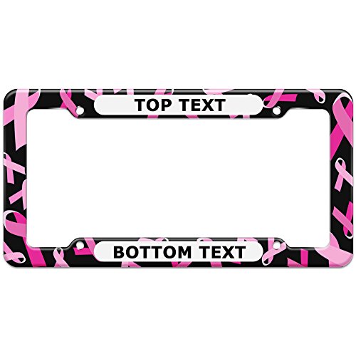 Graphics and More Personalized Custom Breast Cancer Awareness Pattern Black Text on White License Plate Frame