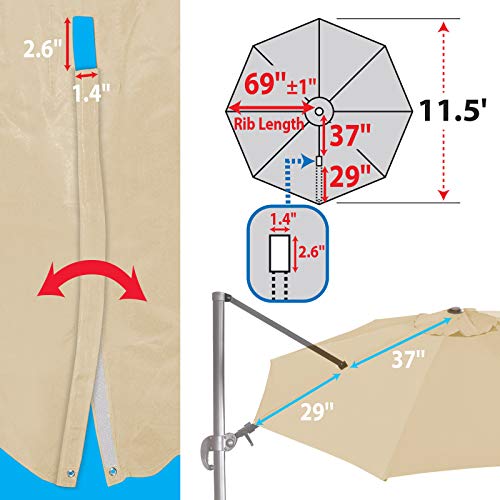 BenefitUSA Replacement Canopy Top Cover for 11.5' Rome Cantilever Patio Umbrella Outdoor Sunshade (Beige)