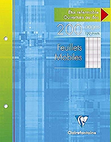 Clairefontaine 1351C - One pack of 5 perforated Single Sheet binders - Dimensions: 17 x 22 cm - 200 Seyes Ruled Pages - White Paper 90 g - Reusable Case