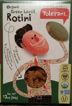 Tolerant Organic Non GMO Rotini (Green Lentil) 6 x 12oz pack
