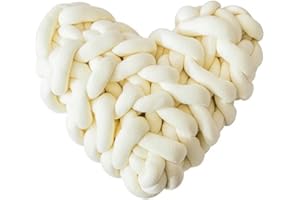 TESICA White Soft Plush Knot Pillow Heart Shaped Handmade Weave Cushion Decorative Home Sofa Pillows Photography Props 28 * 27cm