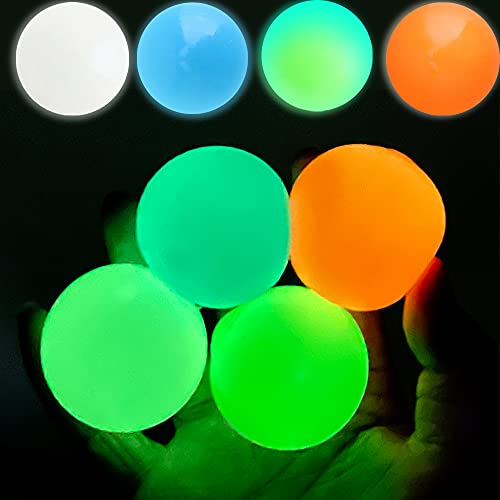 EXZ 4 Pcs Ceiling Balls,Stress Balls for Adults and Kids, Glow in The Dark Sticky Balls for Kids