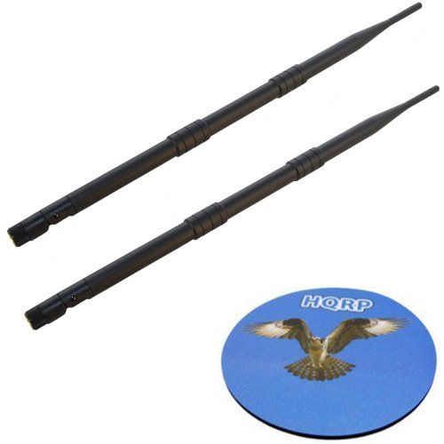 HQRP SET: 2 PCS 2.4-2.5GHz RP-SMA Wifi Booster WLAN Antennas 9 dBi for D-Link DIR-825 / DIR-628 / DGL-4500 / DIR-660 / DIR-615 / DIR-855 / DIR-655 + HQRP Coaster