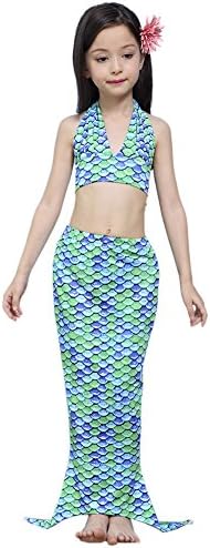 Luckyacution Girl's 3 Pcs Mermaid Tail Swimwear Swimsuit Bikini Bathing Suit