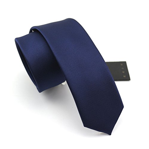 Elviros Mens Eco-friendly Fashion Solid Color Slim Tie 2.4'' ( 6cm ) Navy